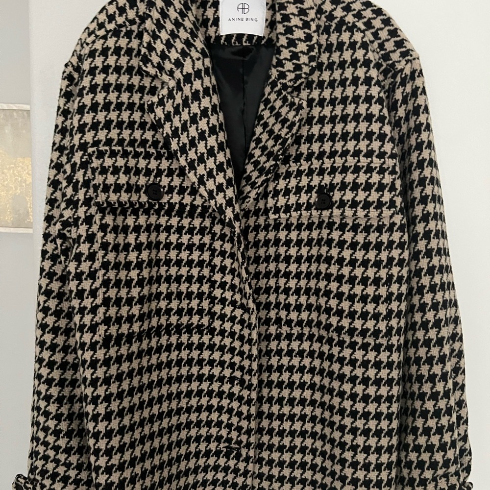 Anine Bing Black and White Houndstooth Blazer